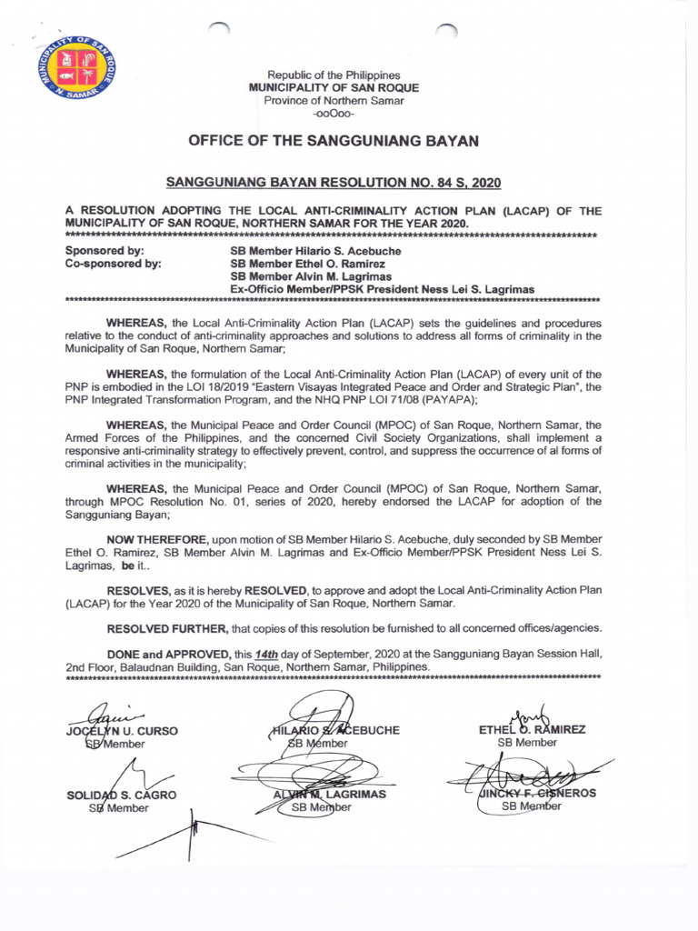 San Roque LACAP Resolution 2020 | PDF | Philippines | International ...