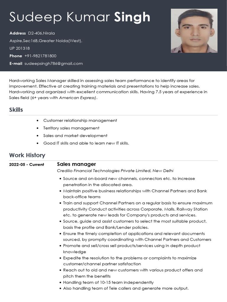 Sudeep Kumar Singh Resume+ Latest | PDF | Sales | American Express