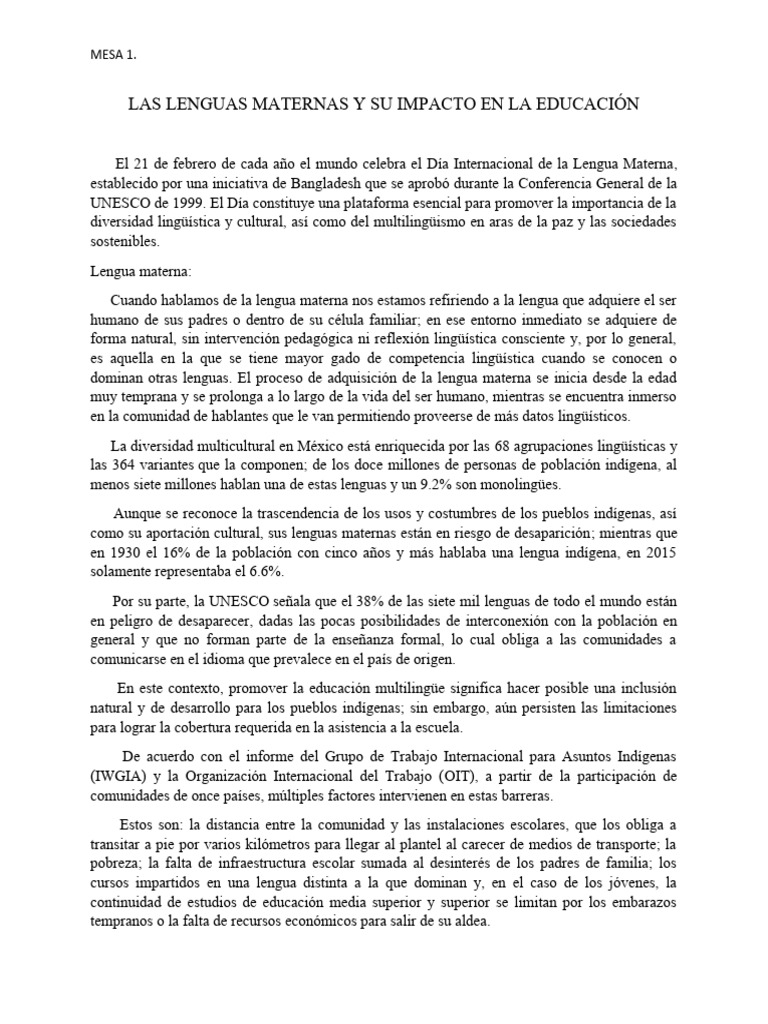 Lengua materna y educación indígena | PDF | Primer idioma | Aprendizaje