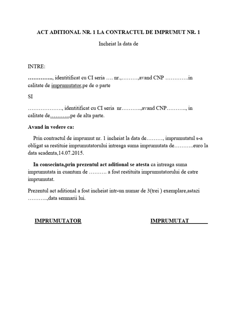 Act Aditional La Contractul de Imprumut | PDF