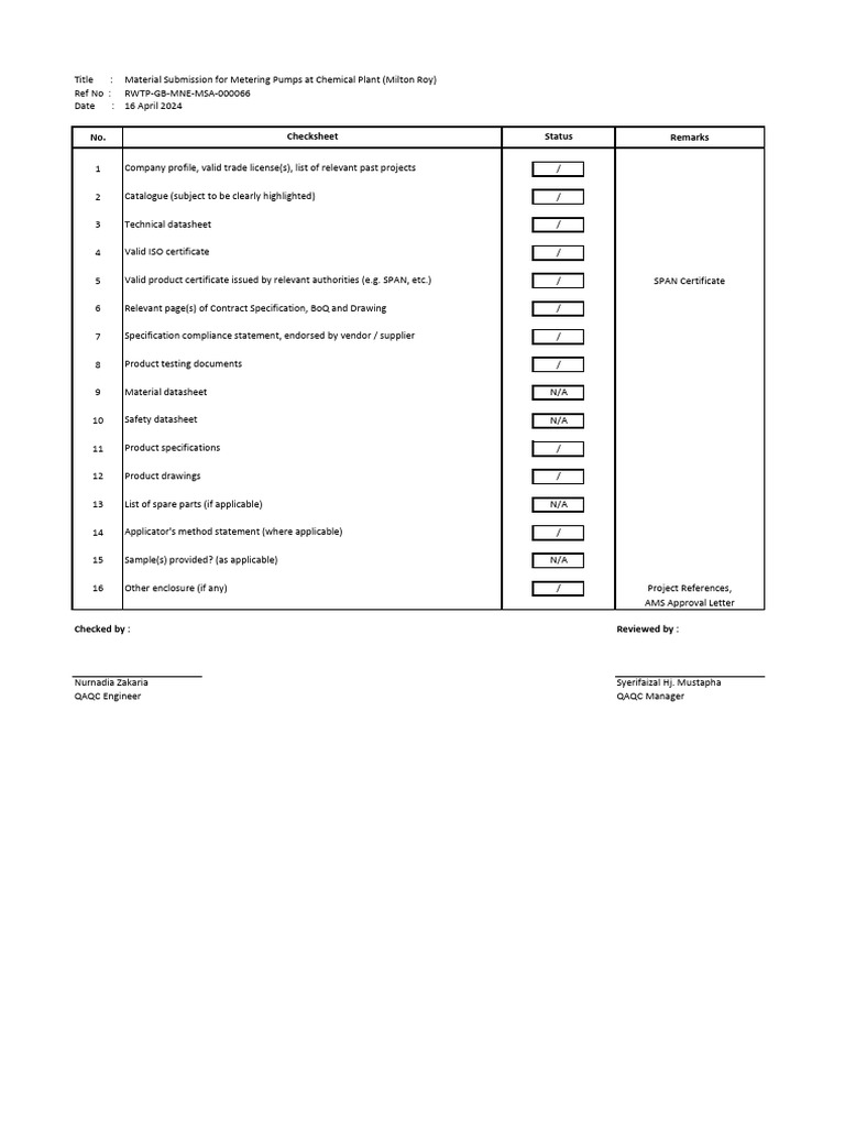 Metering Pumps Submission for Approval | PDF | Pump | Valve