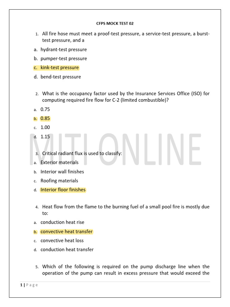 Fire Protection Mock Test Questions | PDF | Fires | Fire Sprinkler System