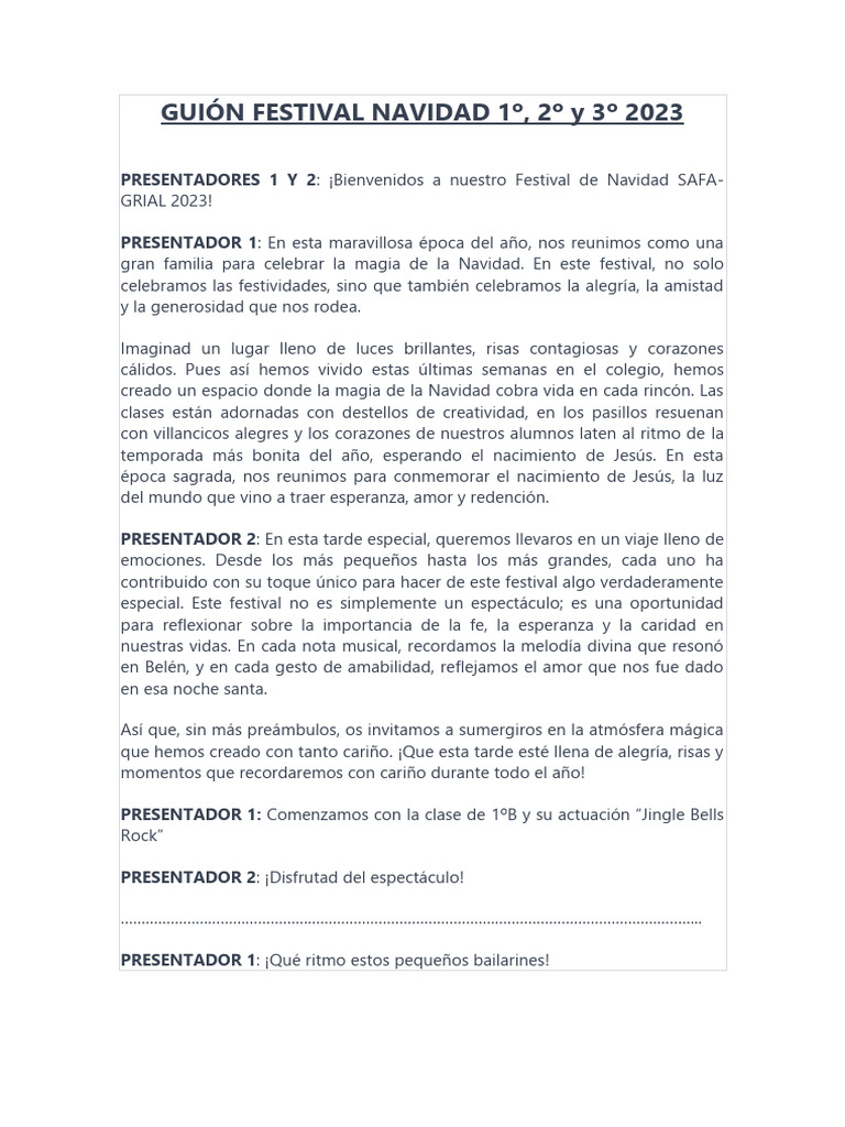 Guion Festival Navideño Escolar 2023 | PDF | Navidad | Amor