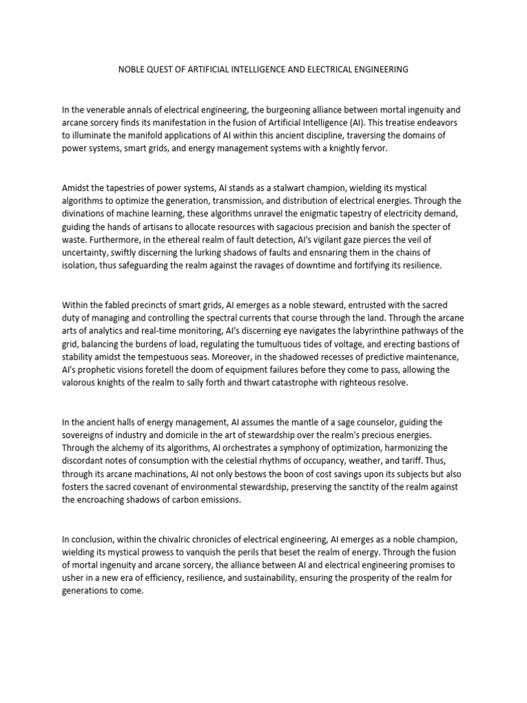 Noble Quest of Artificial Intelligence and Electrical Engineering | PDF ...