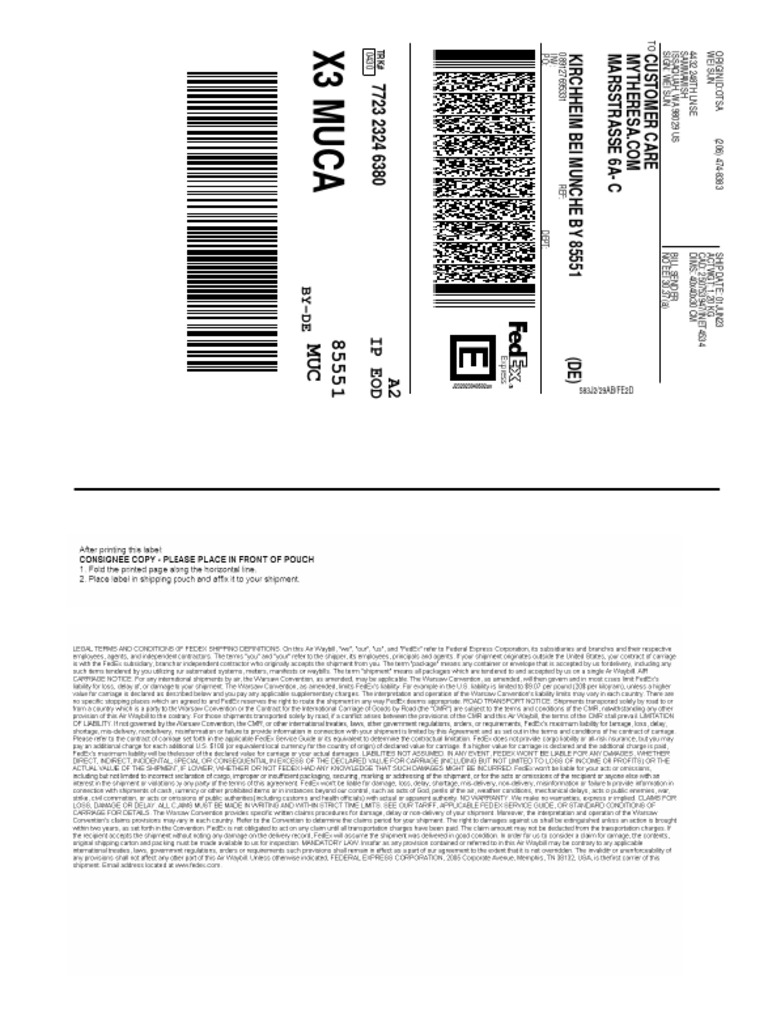 Us664891555 Fedex Label | PDF | Business | Fed Ex