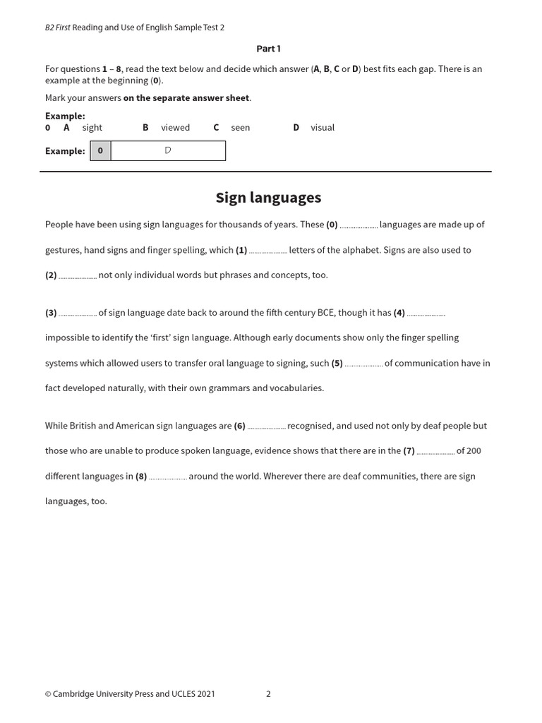 B2 first practice test reading and use of english paper part 1 2 3
