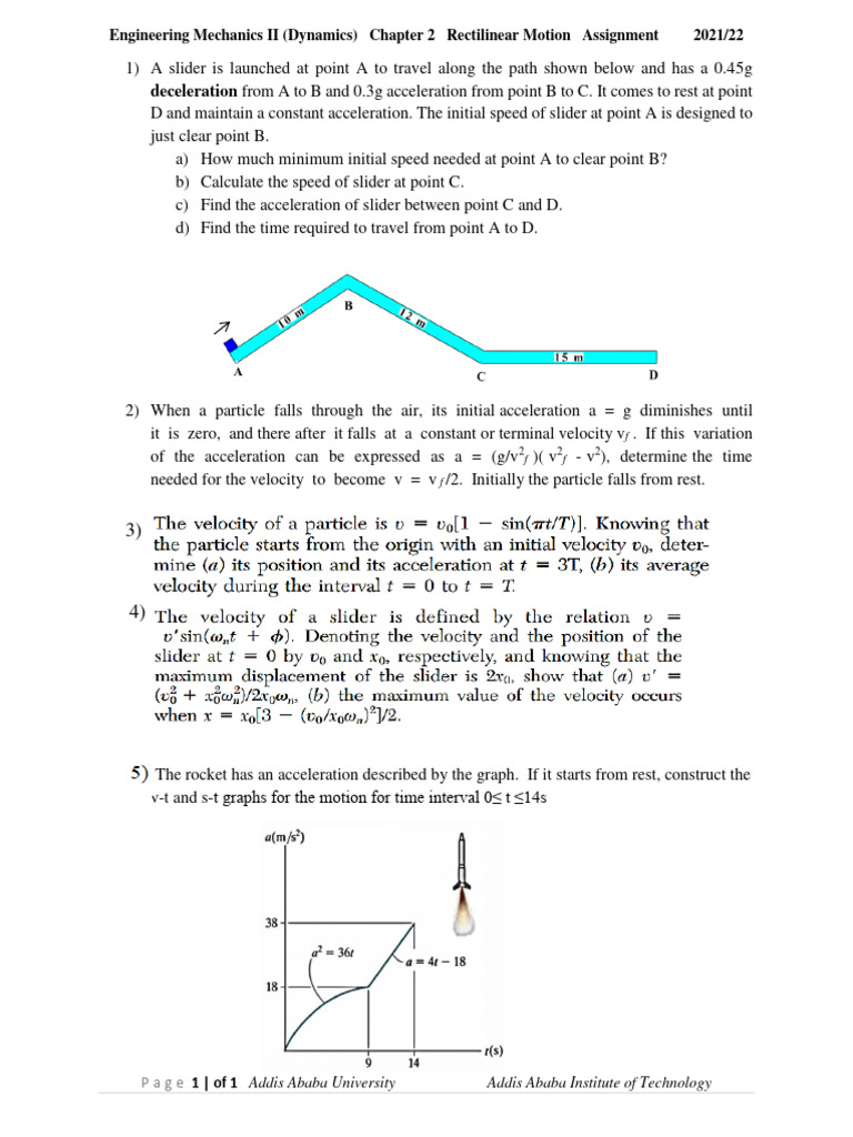 Assignemnt 1 CH2 Rectilinear Motion PDF
