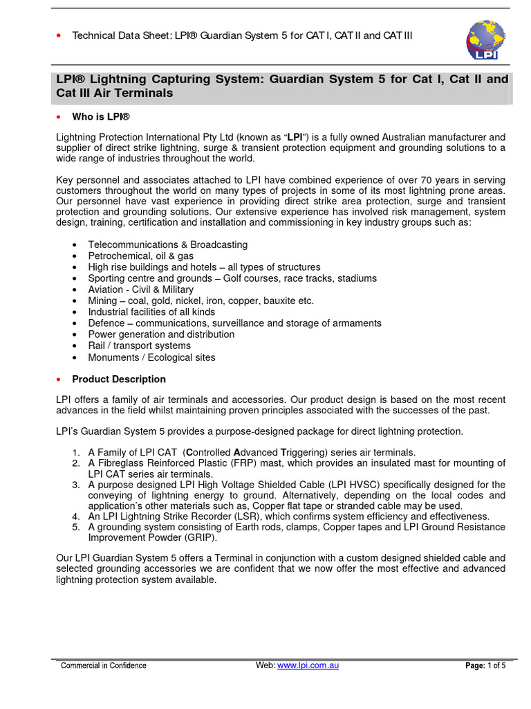 Technical Data Sheet Lpi Guardian System 5 For Cati Catii And Catiii