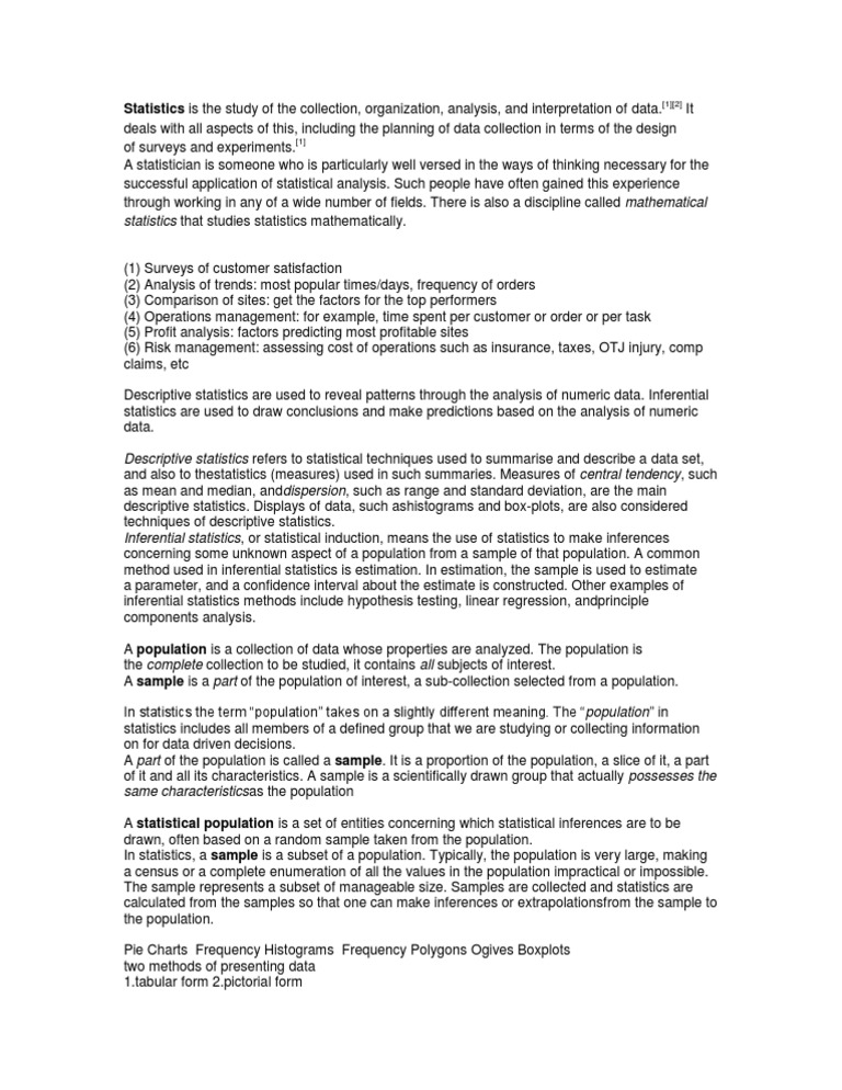 Statistics Is The Study of The Collection, Organization, Analysis, and ...