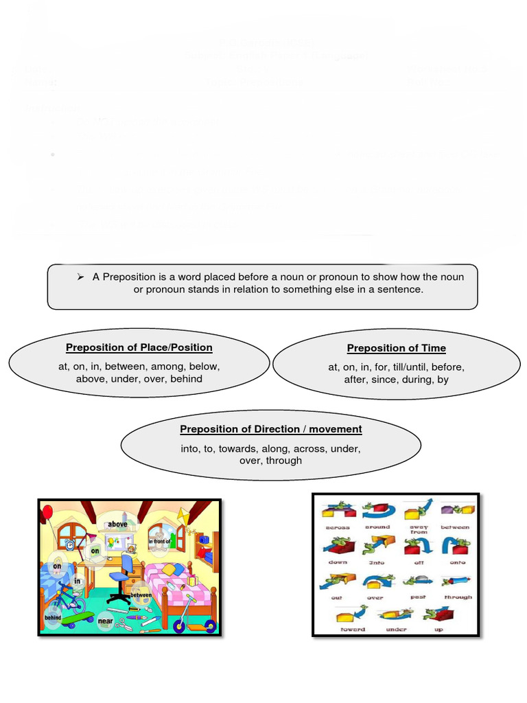 Grade 5 English: Prepositions Worksheet | PDF | Preposition And ...