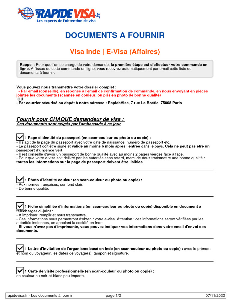 Documents requis pour e-Visa Inde | PDF | Passeport | Visa (Document)