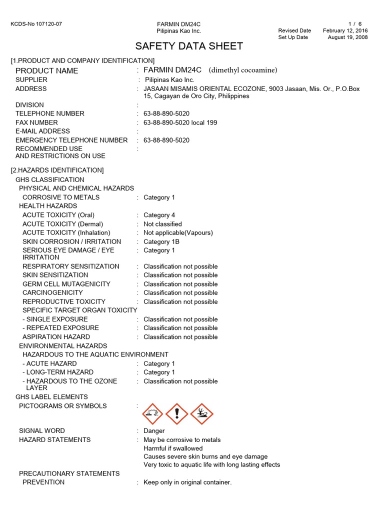 Cocoamine Safety Data Sheet | PDF | Toxicity | Solubility