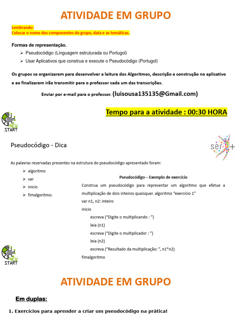 Atividades em Dupla - Pseudocódigo (Portugol) | PDF | Algoritmos ...