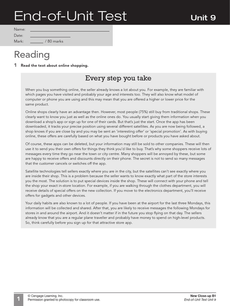 b1 End-Of-unit Test Unit 9 | PDF | Online Shopping | Internet