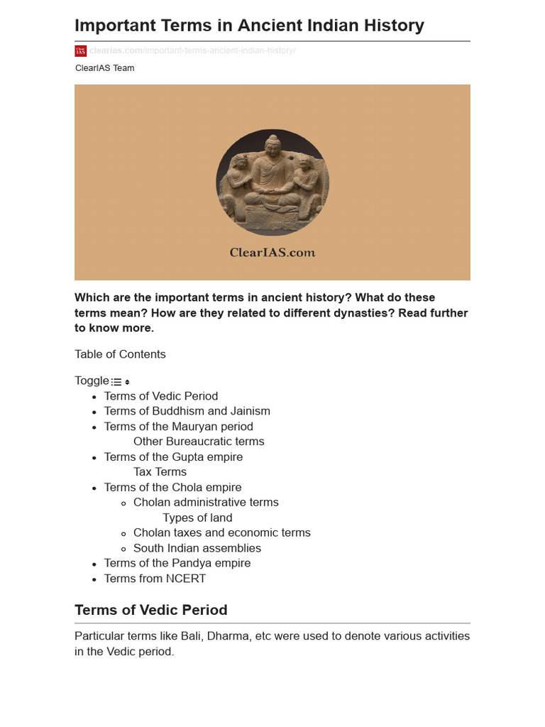Important Terms in Ancient Indian History | PDF | Nirvana | Eastern ...