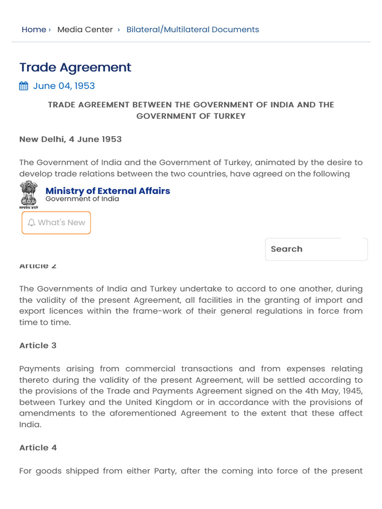 India Turkey Trade Agreement 1953 PDF Trade Economies