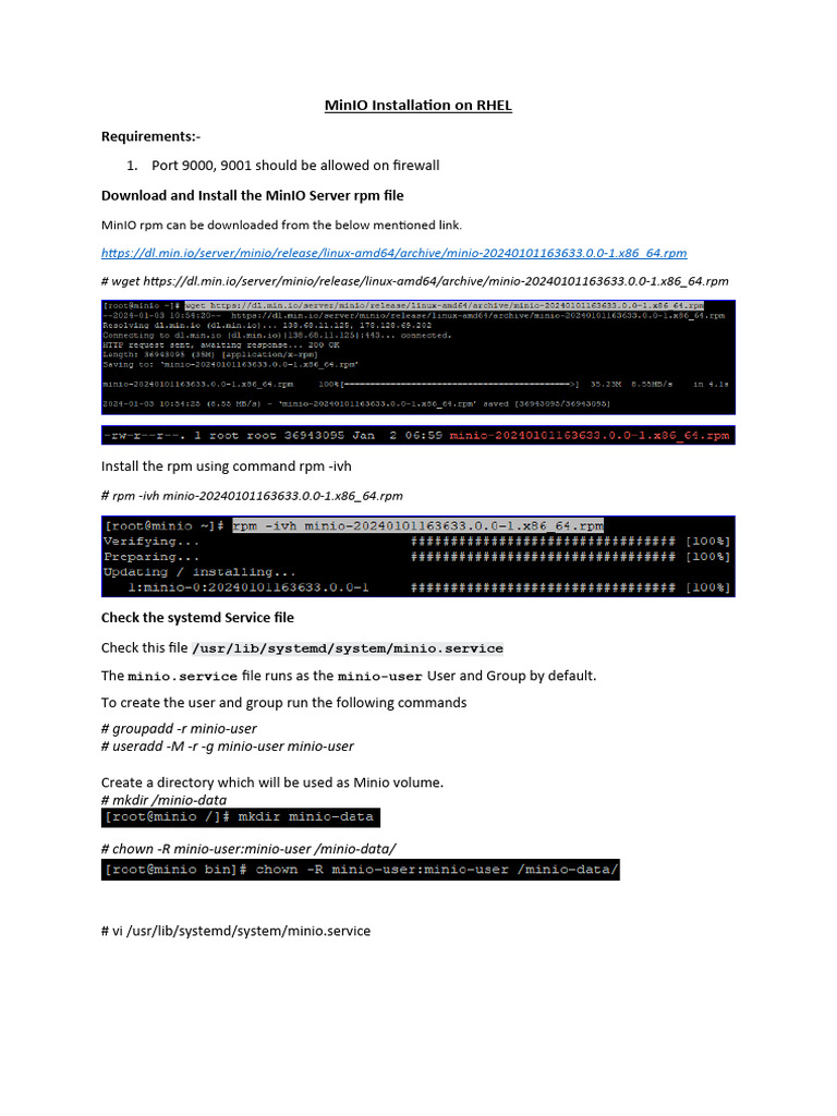 MinIO Installation Guide for RHEL | PDF | Computers