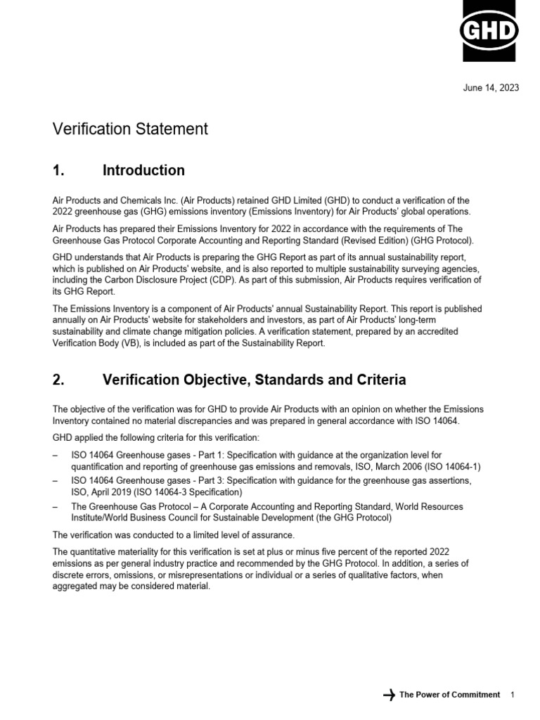 GHG Verification Statement for 2022 | PDF | Greenhouse Gas | Atmosphere