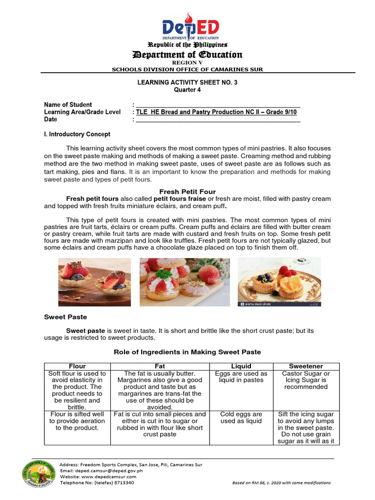 Las3 Tle He BPP Q4 JHS G910-Edited | PDF | Custard | Cuisine