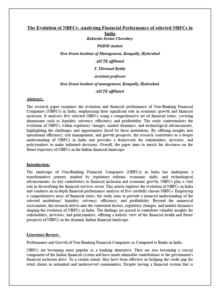 The Evolution of NBFCS: Analysing Financial Performance of Selected ...