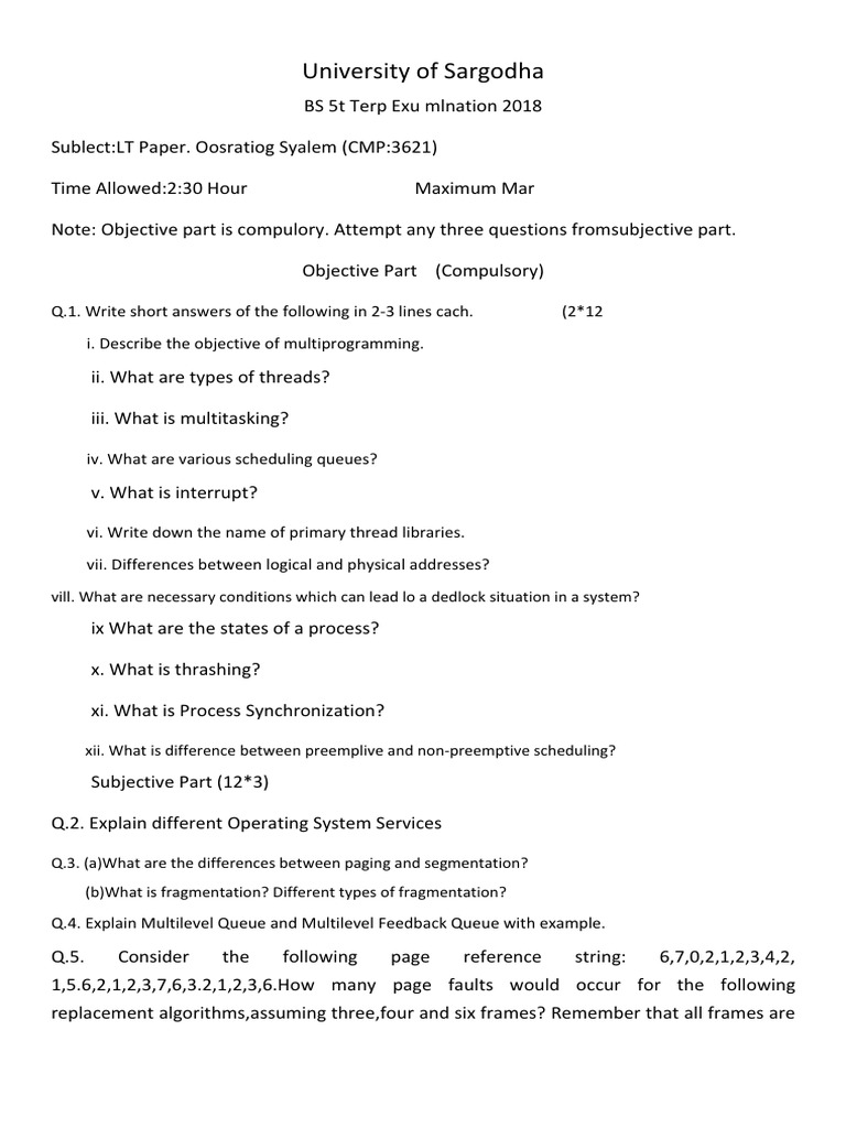 Operating System Exam Questions 2018-2020 | PDF | Scheduling (Computing ...