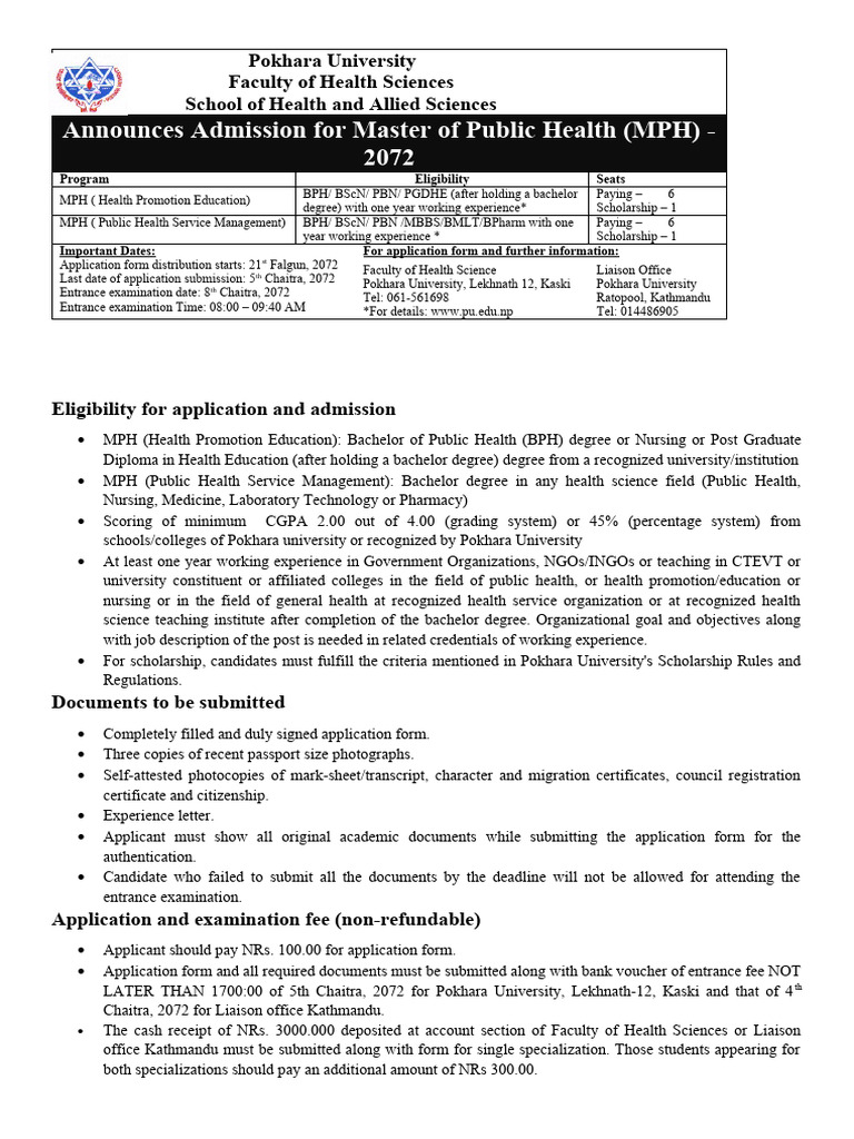 MPH Advertisement Eligibility Criteria | PDF | Academic Degree ...