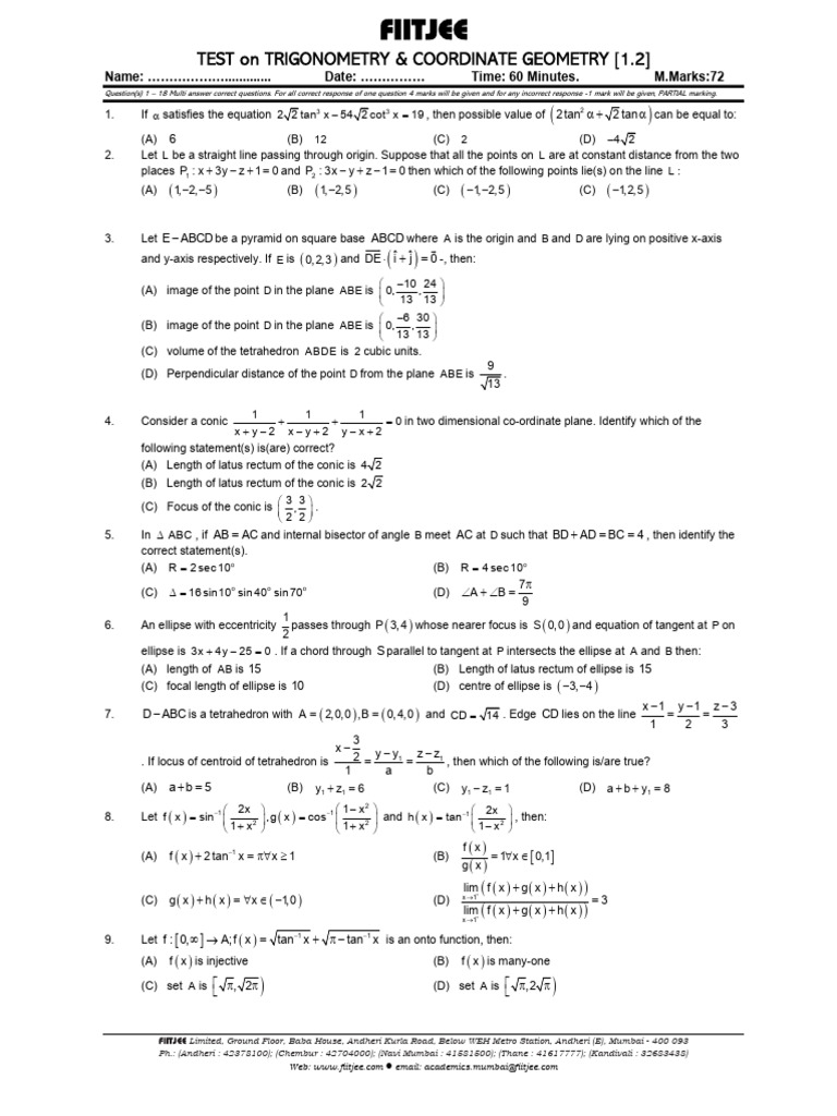 TEST_TRIGONOMETRY+COORDINATE_GEOMETRY_1_2_WITHOUT_ANSWER_KEY | PDF ...