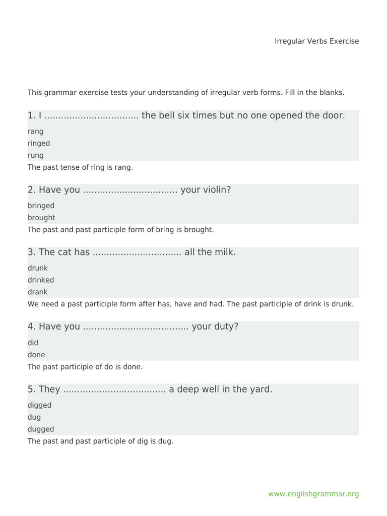 Irregular Verbs Practice Exercise | PDF | Linguistics | Language Mechanics