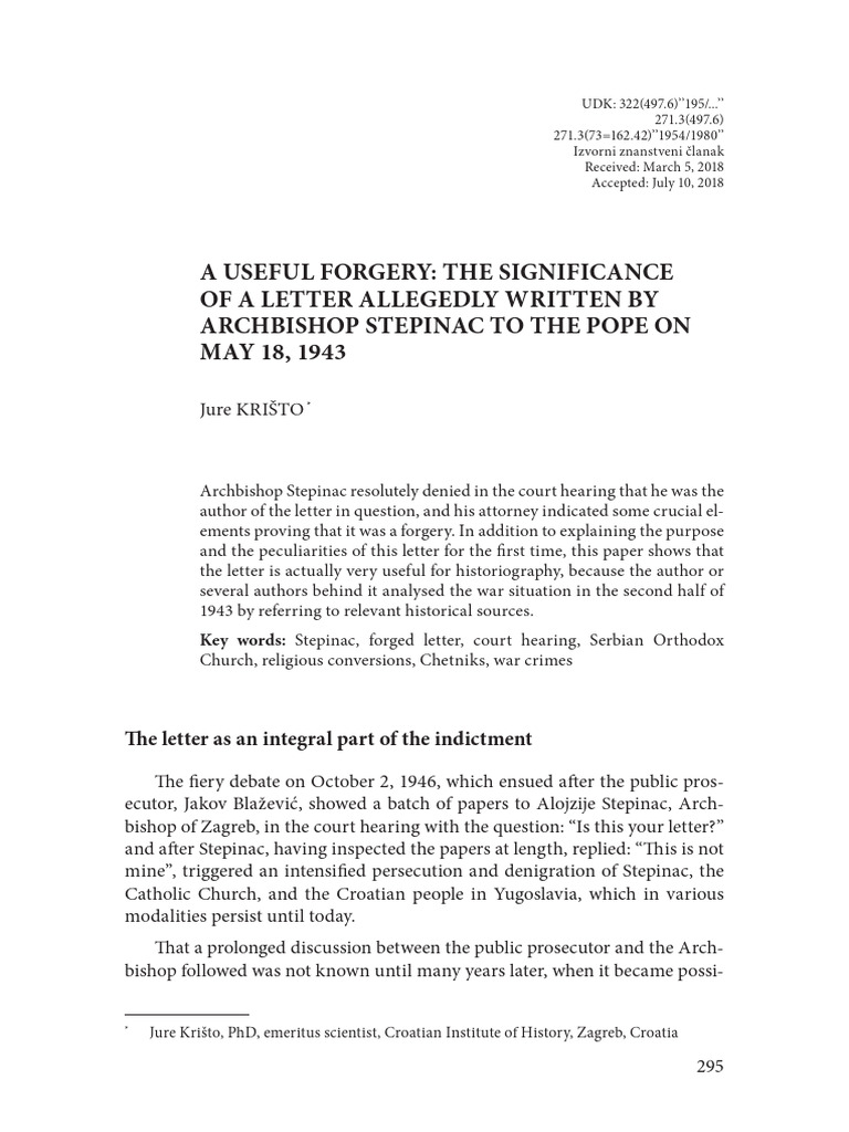 Significance of Stepinac's Forged Letter | PDF | Bosnia And Herzegovina ...
