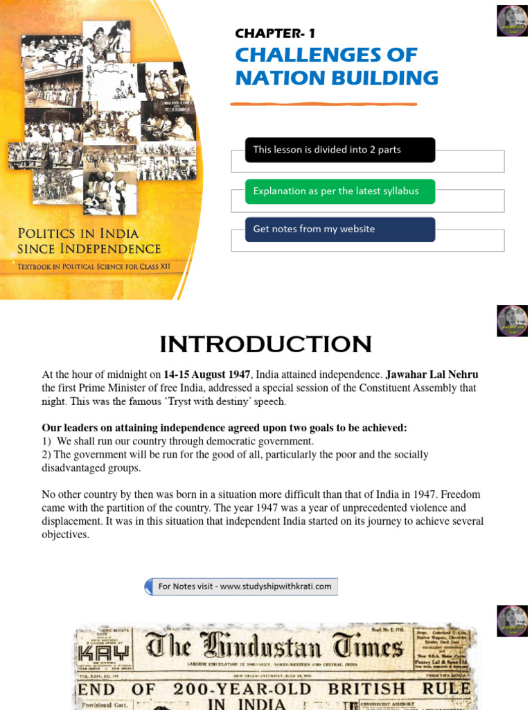 Challenges of Nation Building in India | PDF | Partition Of India ...