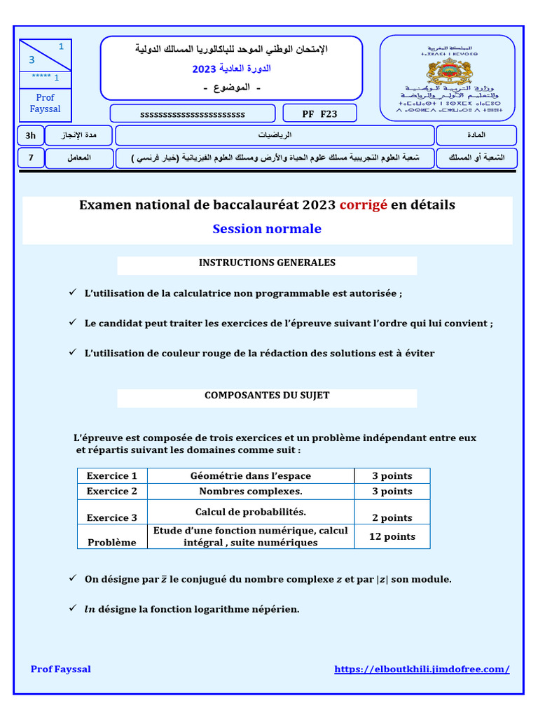 Correction détaillée du bac 2023 en maths | PDF | Limite (mathématiques ...