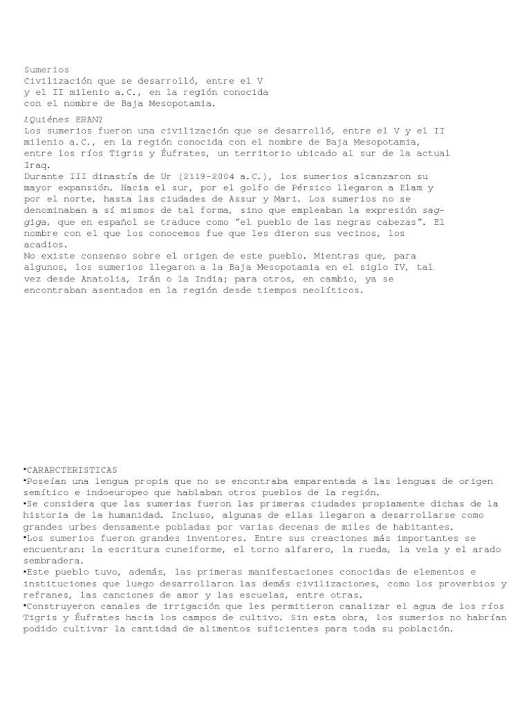 SUMERIA PDF Mesopotamia Sumeria