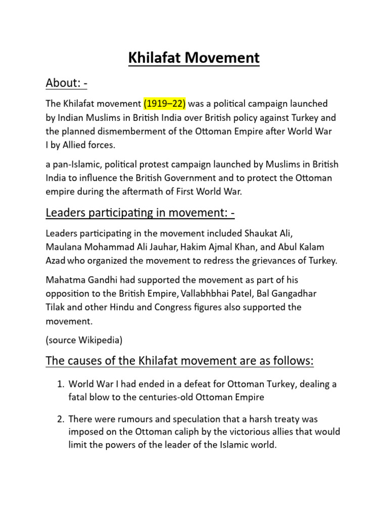 Khilafat Movement | PDF | British India | Indian Independence Movement