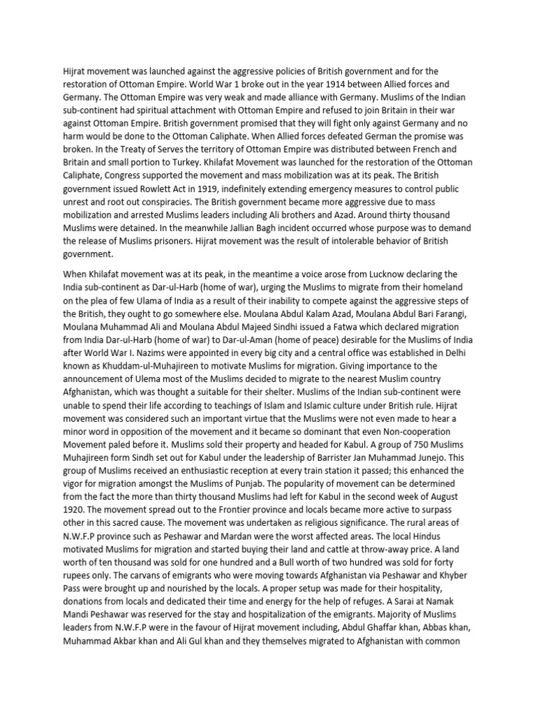 The Hijrat Movement of 1920: A Misguided Exodus | PDF | History