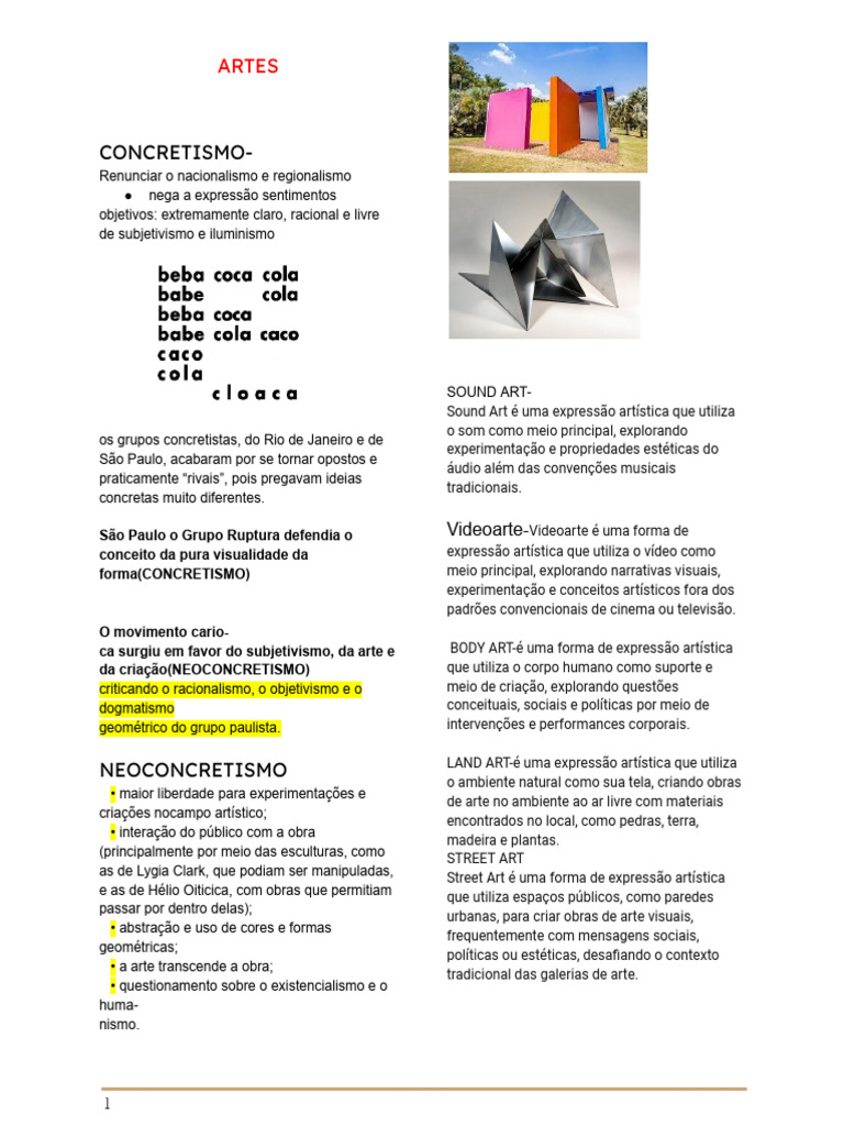 Movimentos Artísticos: Concretismo e Neoconcretismo | PDF | Arte de rua ...