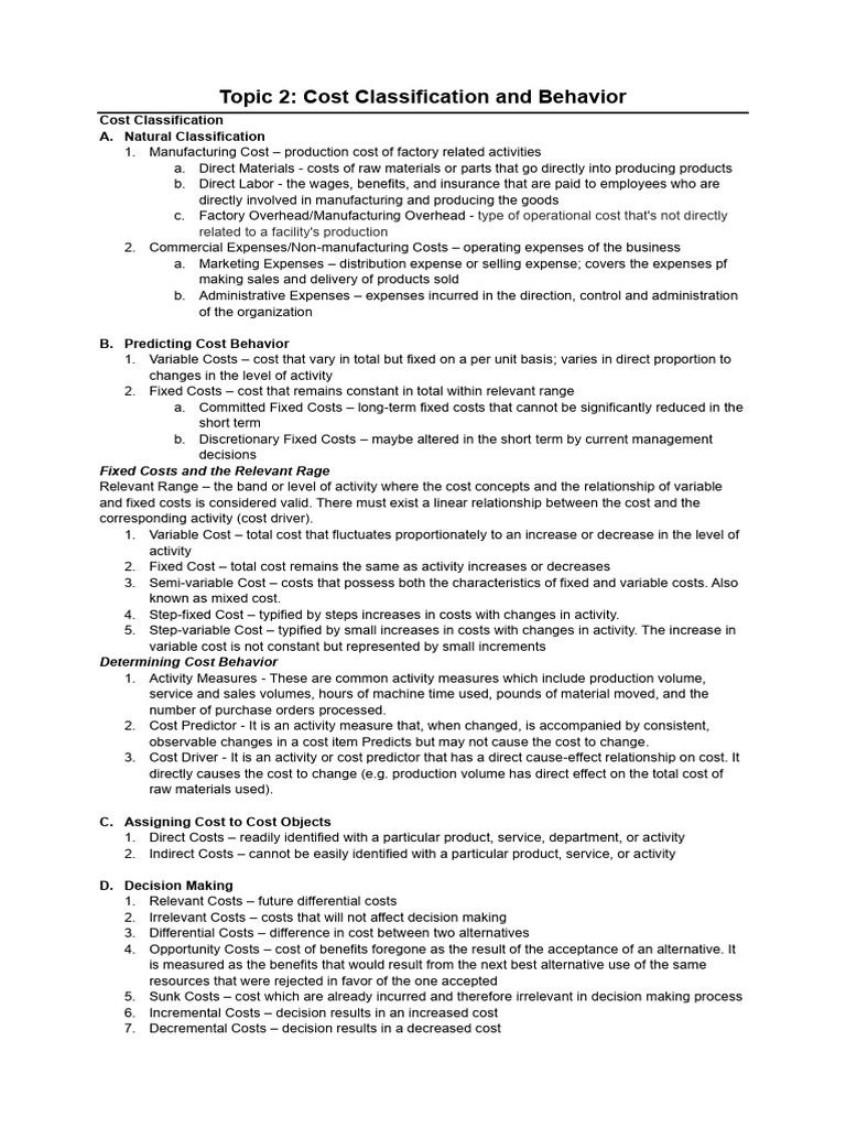 Topic 2 cost classification and behavior 2 pdf regression