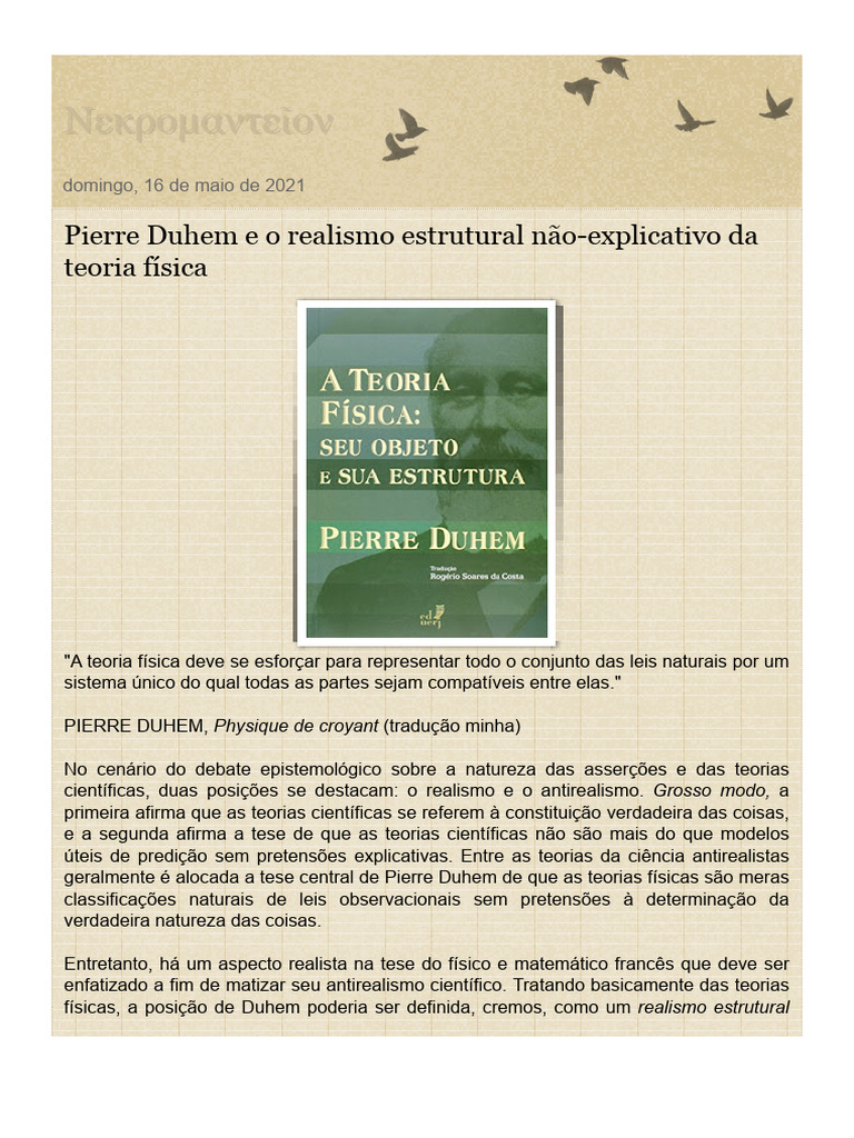 Νεκρομαντεῖον- Pierre Duhem e o realismo estrutural não-explicativo da ...