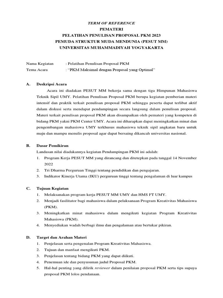Pelatihan Proposal PKM UMY 2023 | PDF