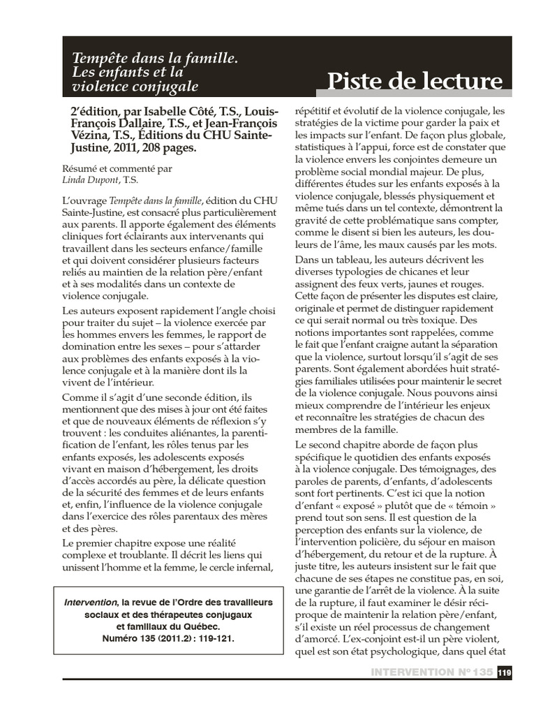 Enfants et violence conjugale : enjeux clés | PDF | La violence ...
