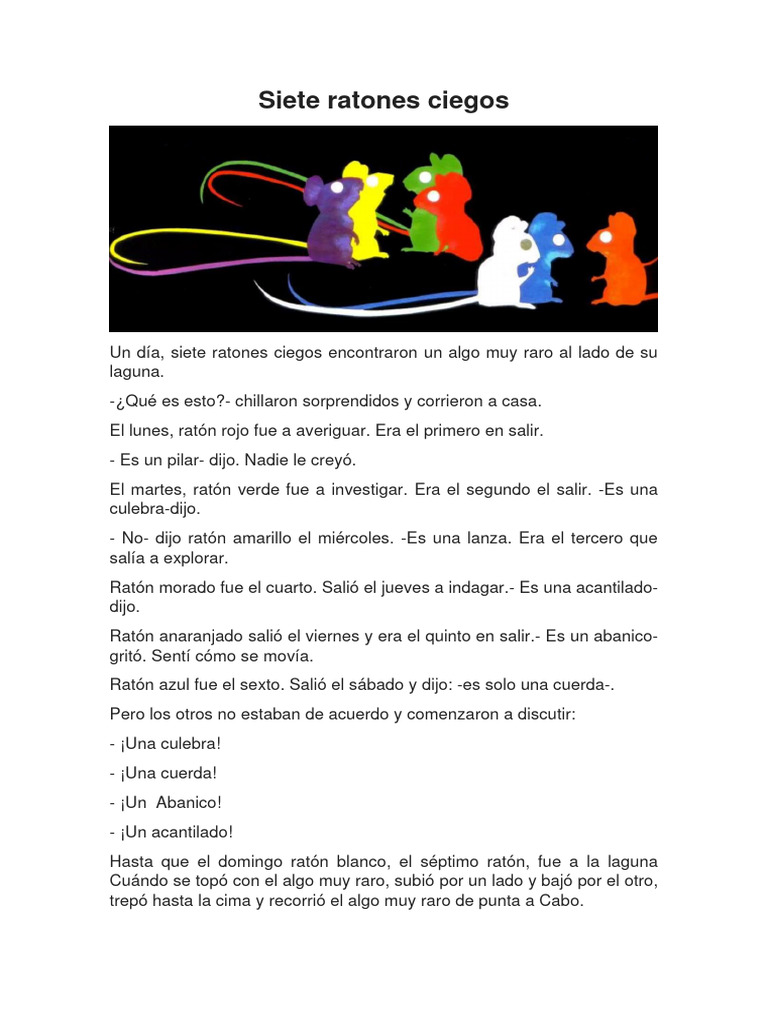 Los siete ratones ciegos: cuento y actividades | PDF | Libros para ...