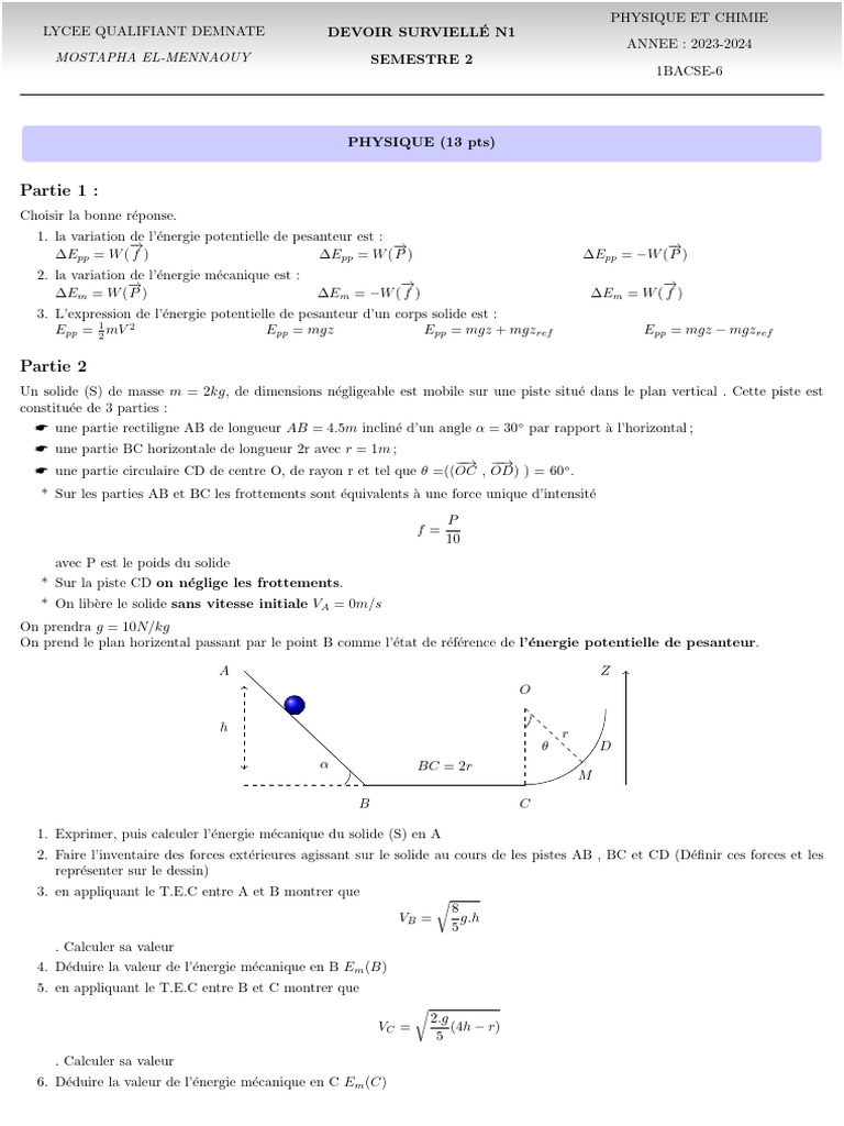 Exercice sur l'énergie mécanique | PDF | Sciences physiques | Chimie