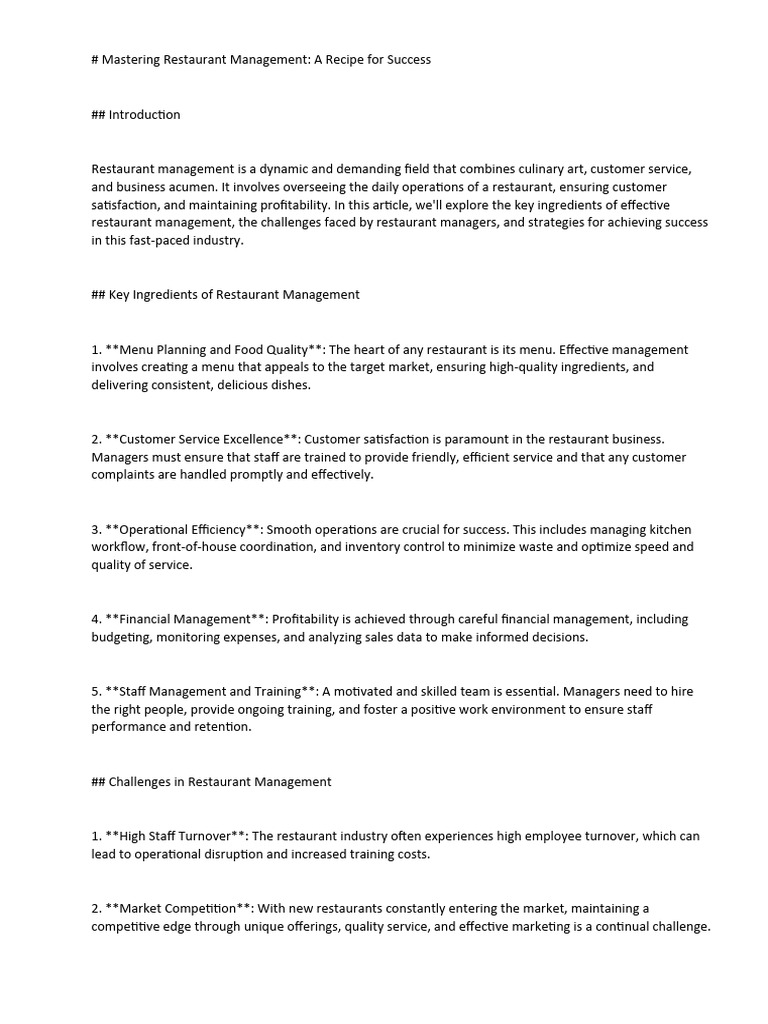 Effective Restaurant Management Tips | PDF | Restaurants | Customer