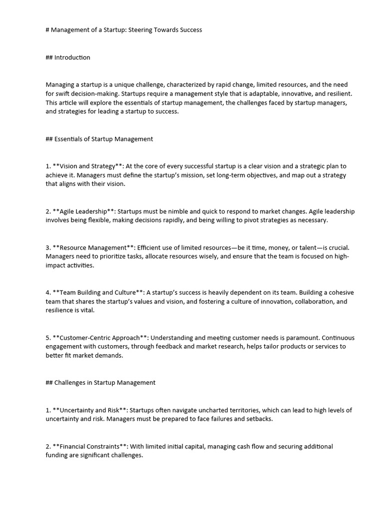 Management of A Startup | PDF | Startup Company | Small Business ...