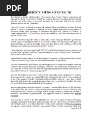 Sovereignty Affidavit of Truth Made Simple Template Example