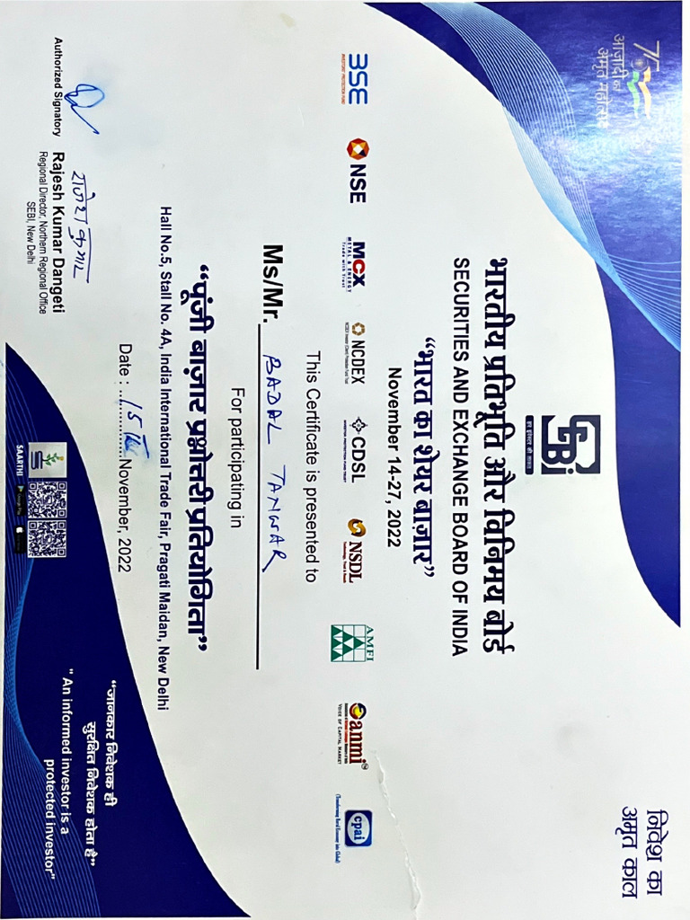Certificate Sebi Yes PDF
