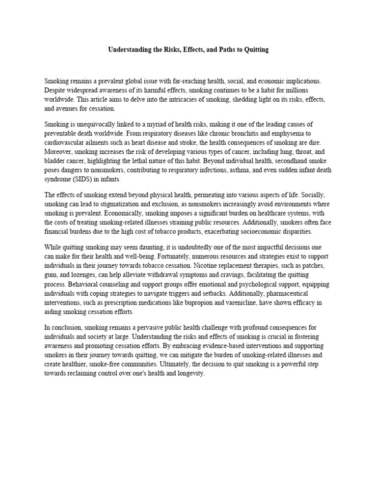 Essay Smoking PDF Smoking Cessation Smoking