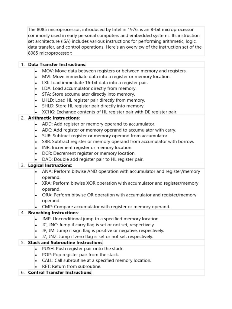 The 8085 Microprocessor Instruction Set | PDF | Computer Hardware ...