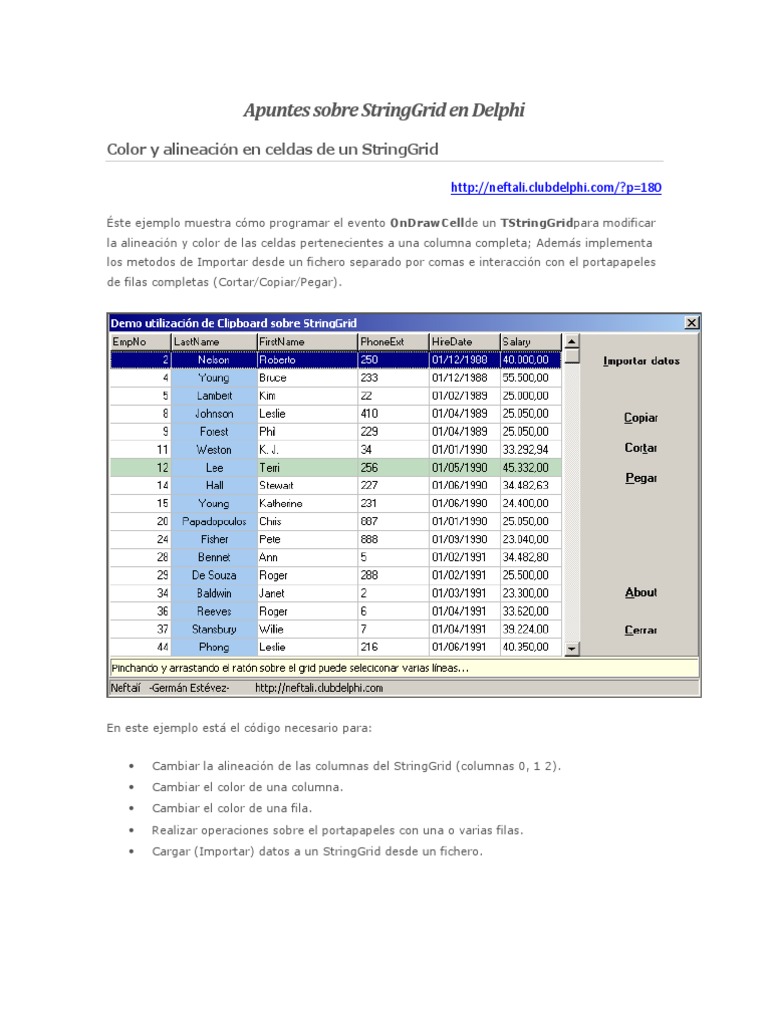 Apuntes Sobre String Grid en Delphi | PDF | Tabla (base de datos ...