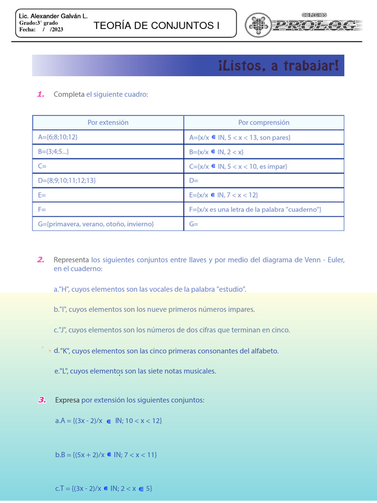 Ejercicios de Teoría de Conjuntos para 3° Grado | PDF | Matemáticas