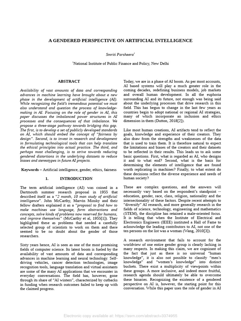 Gender Bias in Artificial Intelligence | PDF | Artificial Intelligence ...